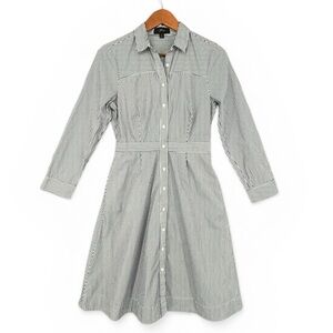 J.Crew Striped Shirtdress Navy & White 100% Cotton Size 6 Classic Button‑Front